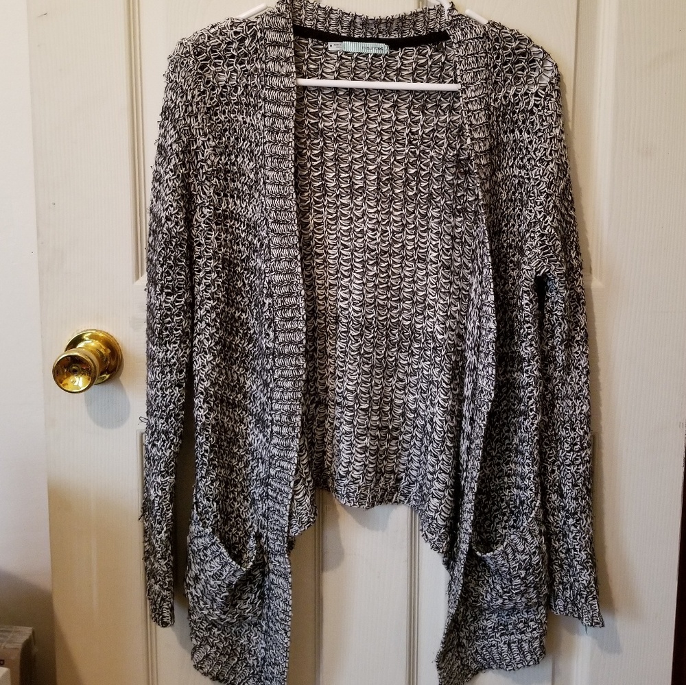 Black and White Long Front Cardigan